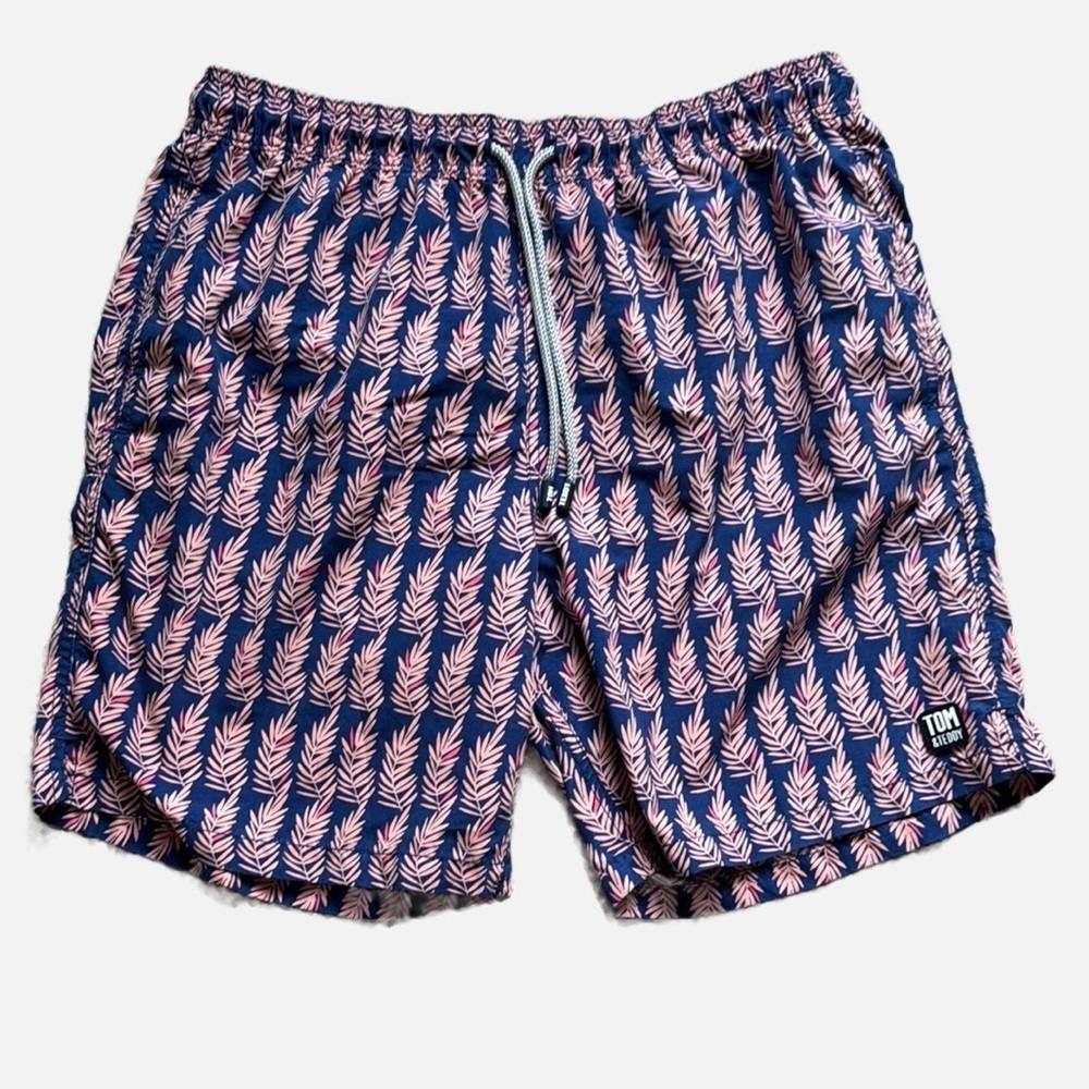 Tom and Teddy Mens XL Navy Pink Lined Swim Trunks Polyester Beach Shorts
